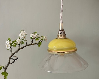 Vintage-Lampenschirm aus gelbem und transparentem Glas