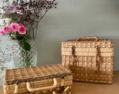Set of 2 vintage rattan suitcases