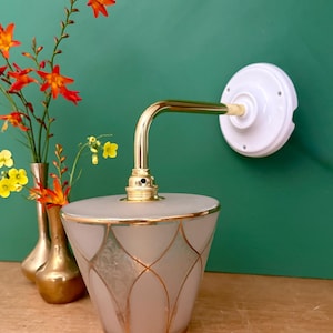 Vintage art deco globe angled wall light in white and gold glass