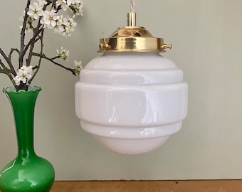 Vintage globe pendant light in white opaline