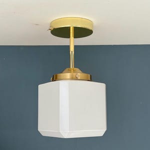 Vintage square globe pendant / ceiling light in white opaline