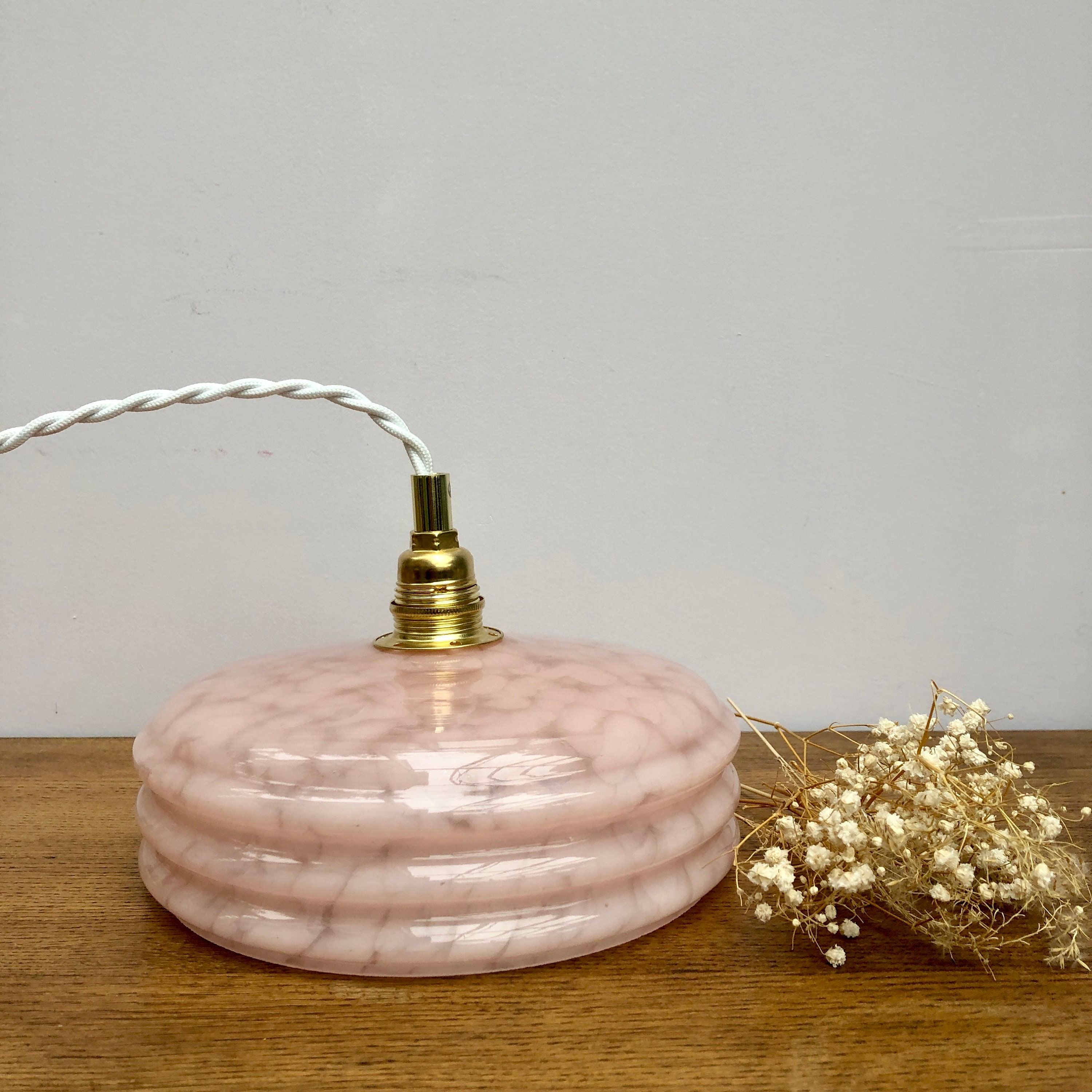 Baladeuse Abat-Jour Vintage en Verre de Clichy Rose