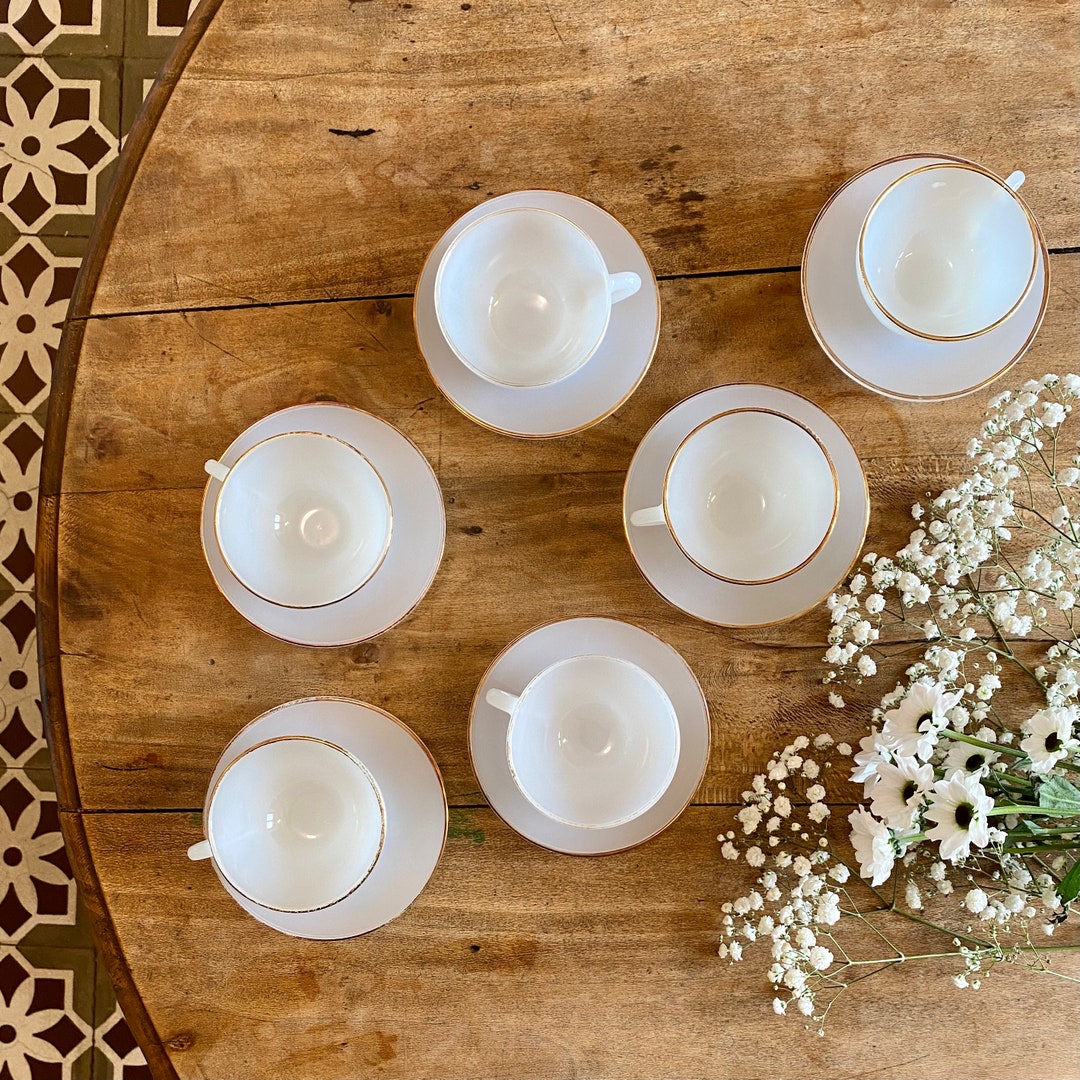 Set of 6 Arcopal White and Gold Cups and Saucers - Etsy UK