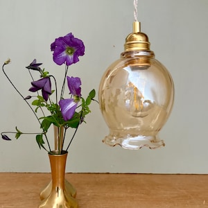 Vintage tulip pendant light in amber glass