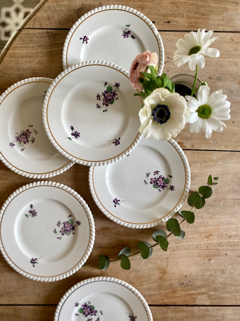 Set of 6 vintage dessert plates Violettes de Badonvillier image 2