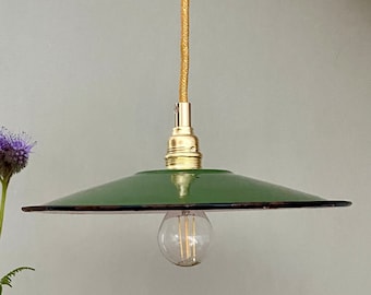 Vintage green enamelled sheet metal lampshade pendant light