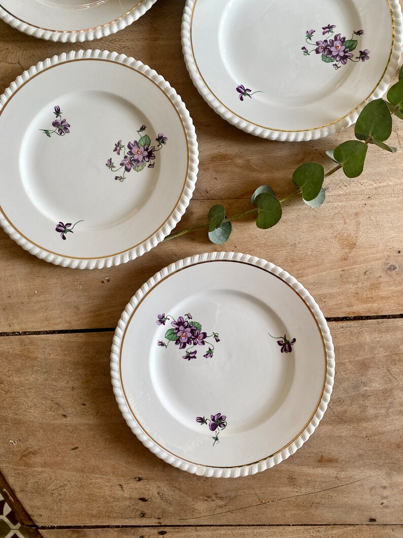 Set of 6 vintage dessert plates Violettes de Badonvillier image 4