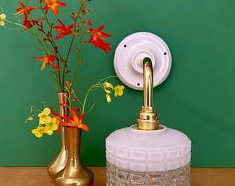 Vintage globe angled wall light in white and clear glass