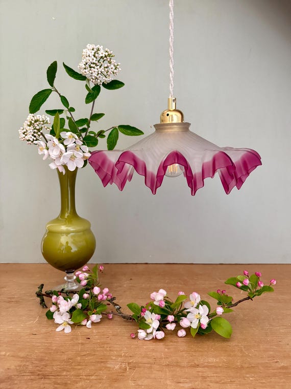 アールデコ フロストガラス 吊り下げライトのガラス① ピンク フロスト