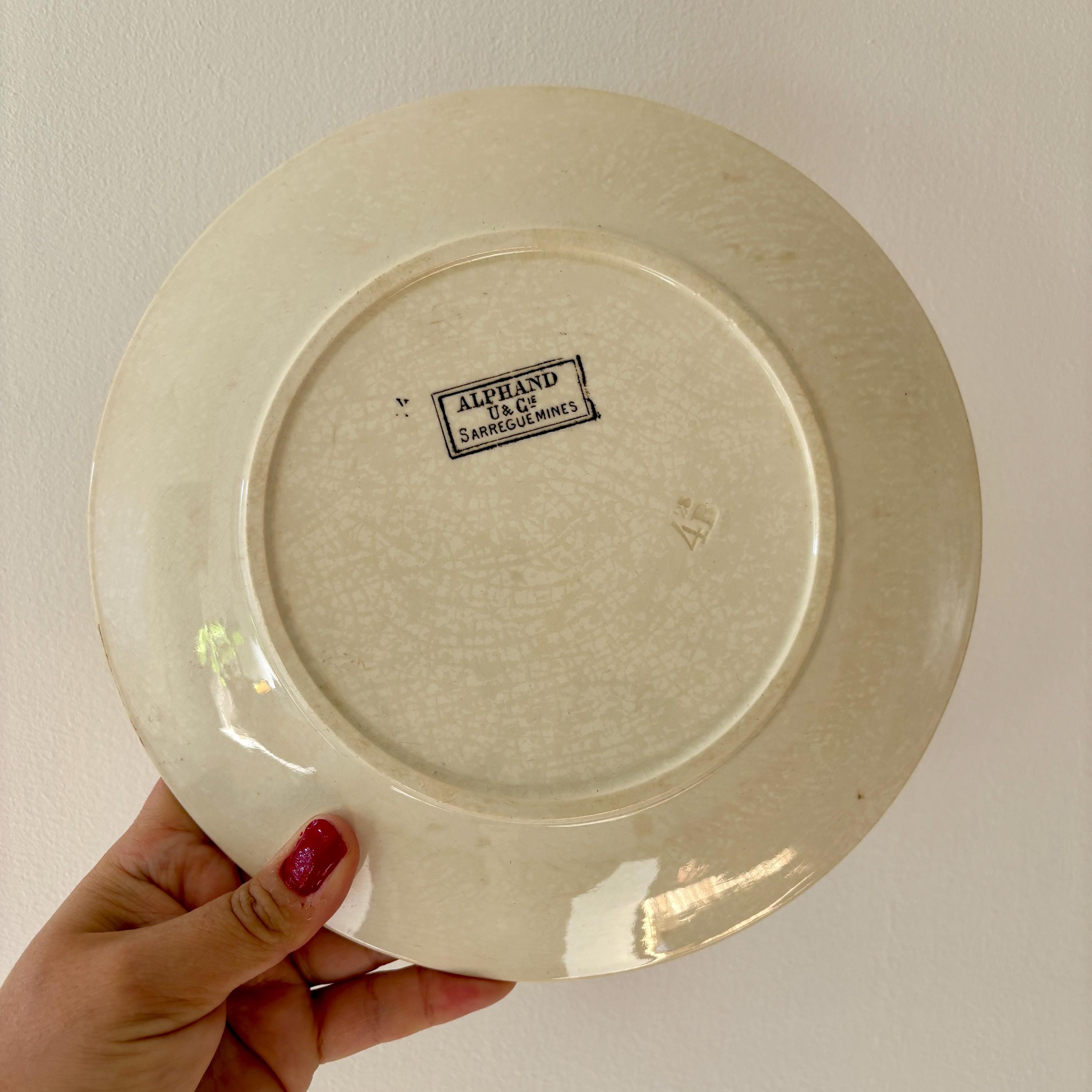sarreguemines ALPHAND 2枚セット Set aus 6 antiken Speisetellern aus Steingut, Muster Alphand von