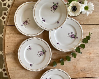 Lot de 6 assiettes à dessert vintage Violettes de Badonvillier