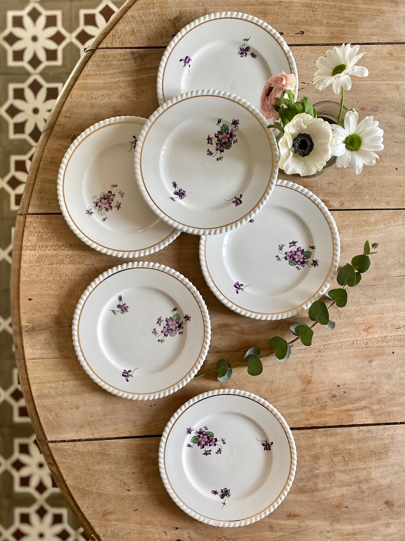 Set of 6 vintage dessert plates Violettes de Badonvillier image 1