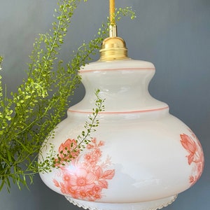 Vintage white opaline lampshade pendant light with flower designs