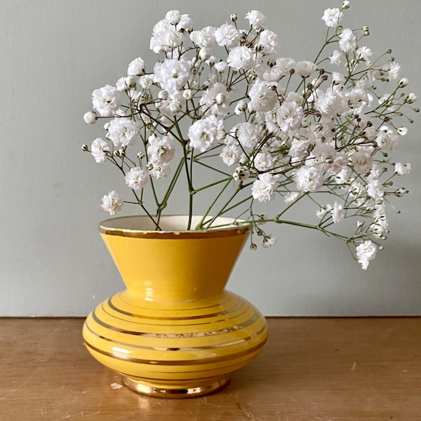 Vase vintage art déco jaune et doré