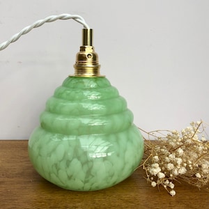 Lámpara vintage de tulipán en cristal Clichy color menta