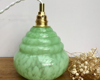 Vintage Tulpenlampe aus mintgrünem Clichy-Glas
