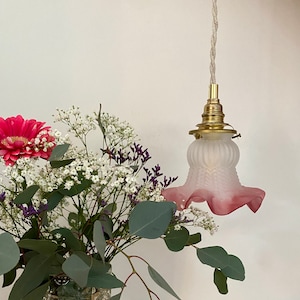 Vintage tulip lamp in white and pink frosted glass