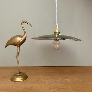 Vintage green enamelled sheet metal lampshade pendant light