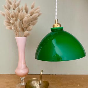 Vintage green and white opaline lampshade pendant light