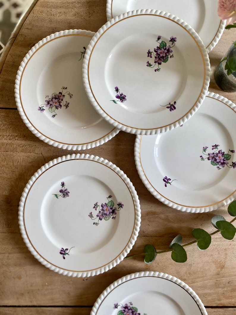 Set of 6 vintage dessert plates Violettes de Badonvillier image 3