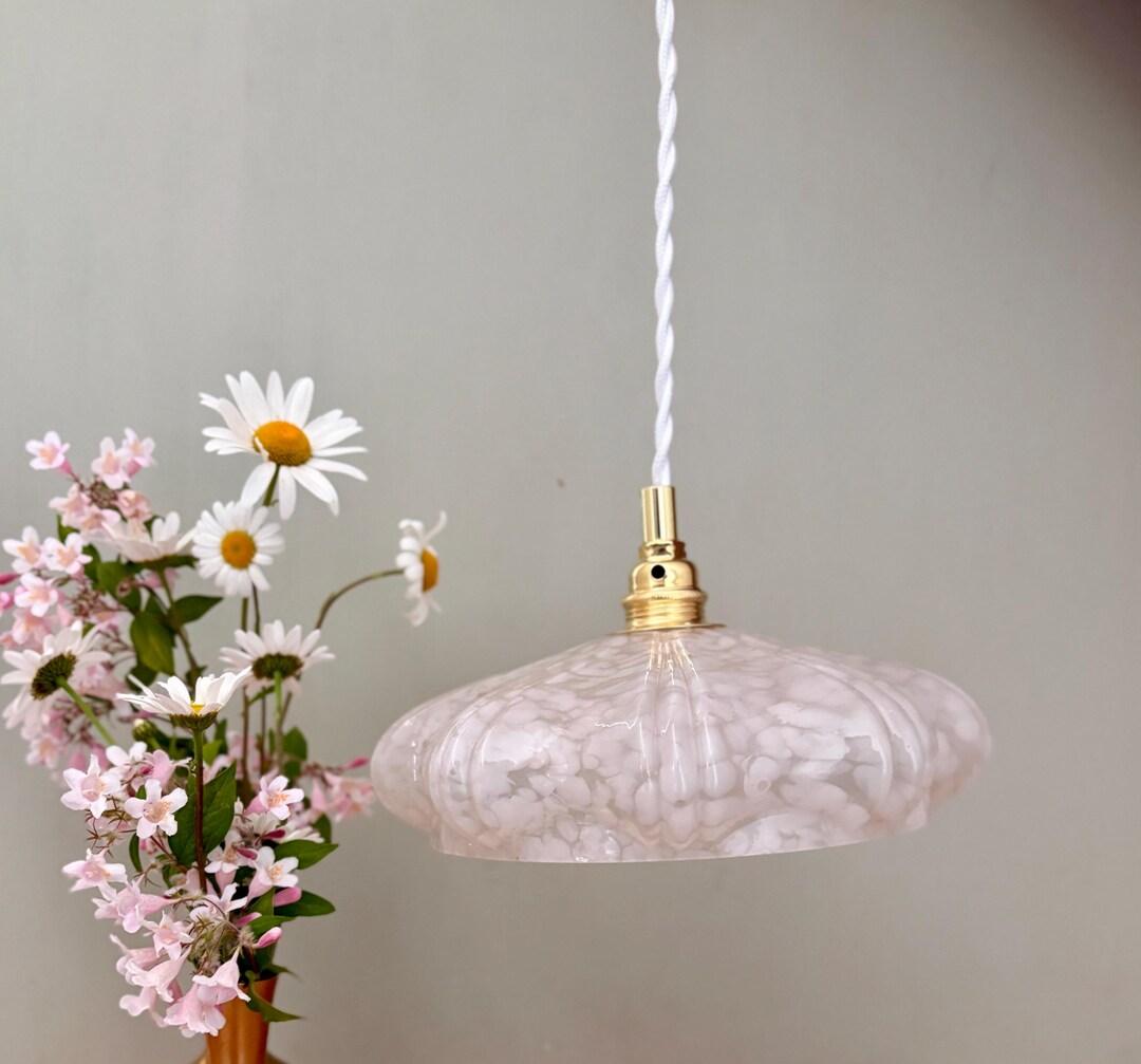 Superbe Globe Abat-jour En Verre Moucheté Blanc Par Clichy - Style Art Déco Pour Lustre Ou Tulipe
