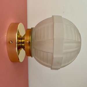 Vintage art deco globe wall or ceiling light in frosted glass