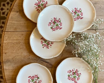 Conjunto de 6 platos de postre vintage modelo Liserons roses de Gien