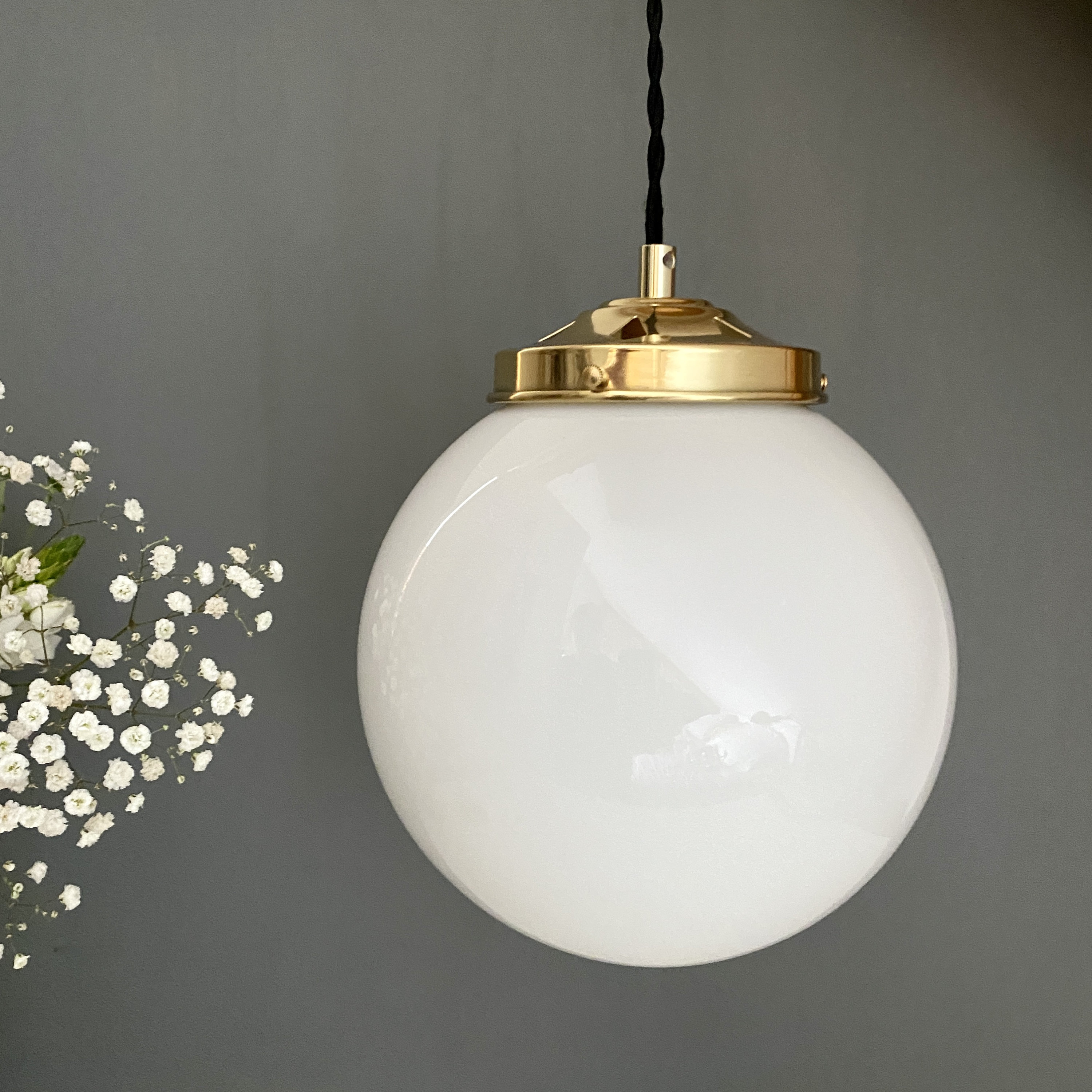 Vintage globe pendant light in white opaline