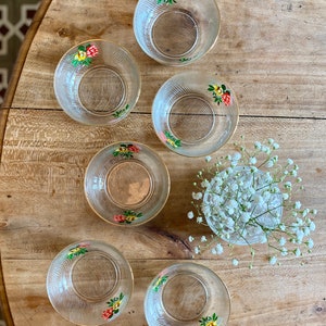 Set of 6 vintage glass ramekins with flower designs