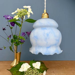 Vintage globe pendant light in white and blue opaline
