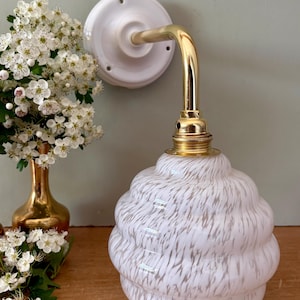 Vintage globe wall light in white Clichy glass