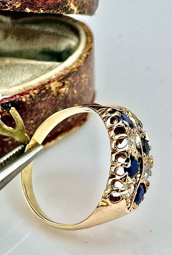 Antique 18ct Gold Sapphire & Diamond 2 Row, 0.25c… - image 4