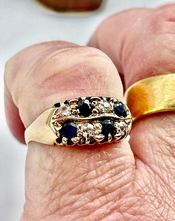 Antique 18ct Gold Sapphire & Diamond 2 Row, 0.25c… - image 10