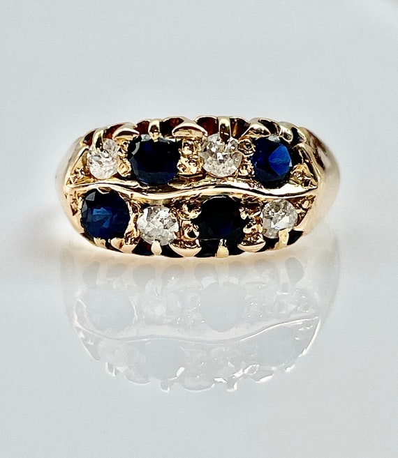 Antique 18ct Gold Sapphire & Diamond 2 Row, 0.25c… - image 8