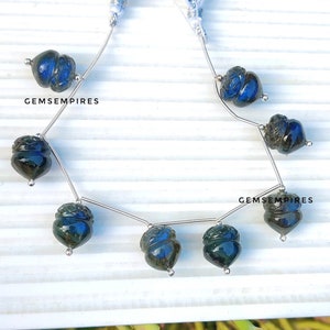 AAA+Natural Labradorite Had Carved Acorn Shape Hand carved Beads, Labradorite carving Jewellery Making Beads,Size 14x12mm,8 Beads.