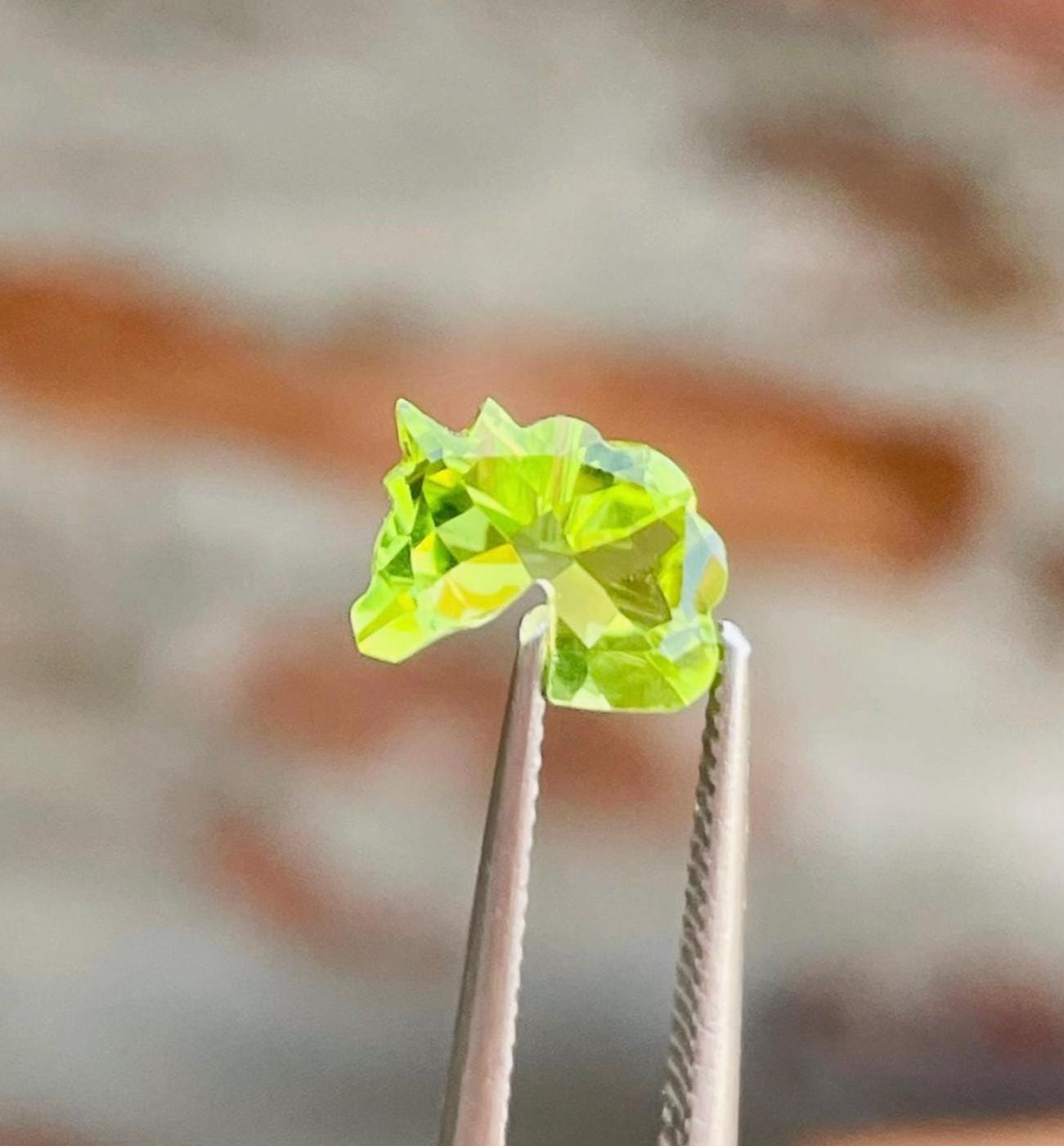Top Quality Natural Peridot Unicorn Cut (Special Custom Cut) Gemstone For Jewellery Making Size 7.90x6x4.10mm, Weight 4.10 Carats.