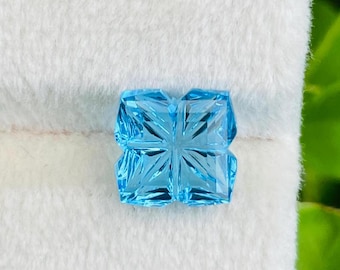 Swiss Blue Topaz Gemstone: 8x8x4 MM Fantasy Cut, 2.70 Cts