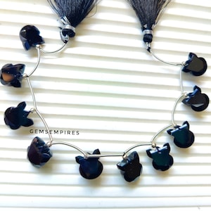 Natural Black Onyx Carved Kitten Beads: Gemstone Cat Carvings, 6 Pieces