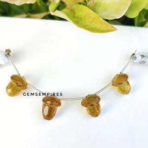 AAA++Natural Honey Quartz Faceted Acorn Shape Hand Carved Beautiful Beads, Honey quartz Jewelry Making Gemstone Beads,Size 13x11mm,6 Beads.