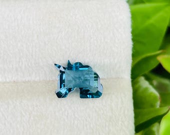 Top Quality Natural London Blue Topaz Unicorn Special Custom cut Gemstone For Jewellery Making Size 7.40×9.60×4.90mm, Weight 2.90 carats.