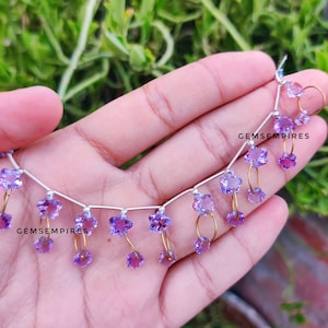 AAA+Natural Amethyst Flower Carved Beads, Hand Carved Flower Shape Beads Gemstone Double Drill Beads Size 8x8mm To 6x6mm 20 Pieces.