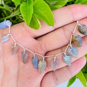 AAA++ Natural Labradorite Leaf Carved Shape Beads Jewelry Making Labradorite beads Size 15mm to 11mm 10 Beads.