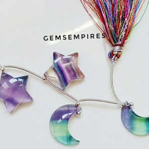 AAA+Natural Multi Flourite Star And Moon  Shape Hand Carved Beads, Unique Carved Fancy Shape Beads Gemstone Size 18x18x5mm 4 Beads.