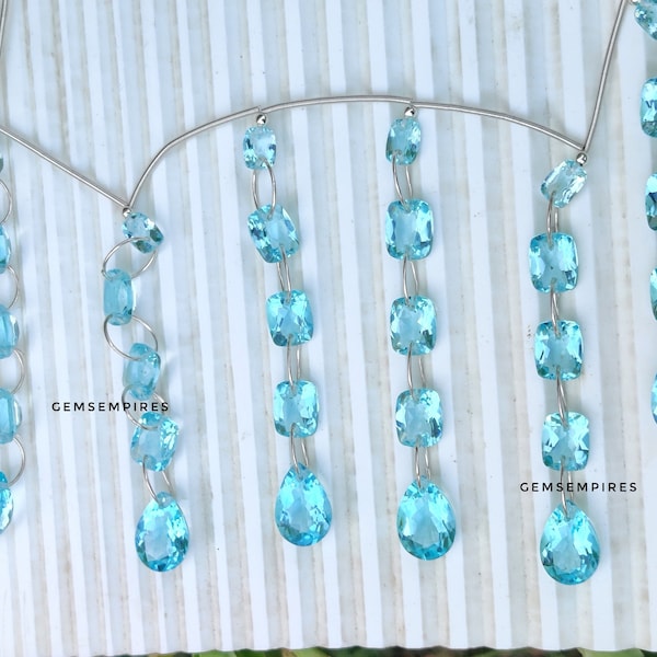 AAA+Aquamarine Quartz Faceted Octagon and Pear Shape Beads jewellery making Gemstone Double Drill beads Size13x9 to 7x5mm 20 Pieces