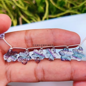 Natural Multi Fluorite Striped carved flower shape gemstone, Fluorite high polished jewellery making gemstone beads, Size 12x12x5mm, 6 piece