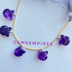 AAA++Natural Amethyst Unique Hand Carved Kitten Shape Beads Gemstone, Jewellery Making Amethyst carving beads 6 Pieces Size 11mm.