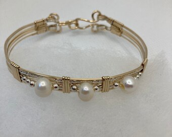 Gold filled and sterling silver bracelet with pearls