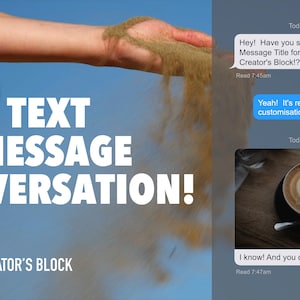 May include: A screenshot of a text message conversation on a mobile phone. The conversation is about a new text message title for Final Cut Pro by The Creator's Block. The text message reads: "Hey! Have you seen the new Text Message Title for Final Cut Pro by The Creator's Block!?"  "Yeah! It's really good! Great customisation!"  "I know! And you can send pics too!"