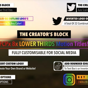 8 AUTO SCALE Social Media Final Cut Pro X Lower Thirds V2 TITLES, Logo, Motion Graphic, Video Editing FCPx, YouTube, Custom Icon, YouTubers