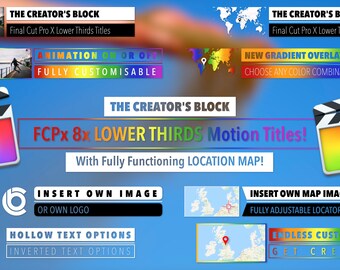 8 Final Cut Pro X Lower Thirds Titles V2: Location Map & Logo (PDF Instructions)